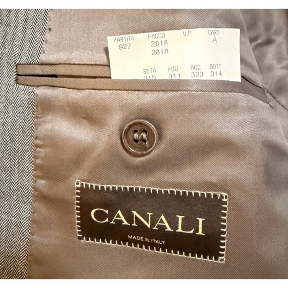 CANALI Italy Mens Grey Plaid Wool Suit Jacket Blazer Made in Italy Size 58 - Picture 8 of 9